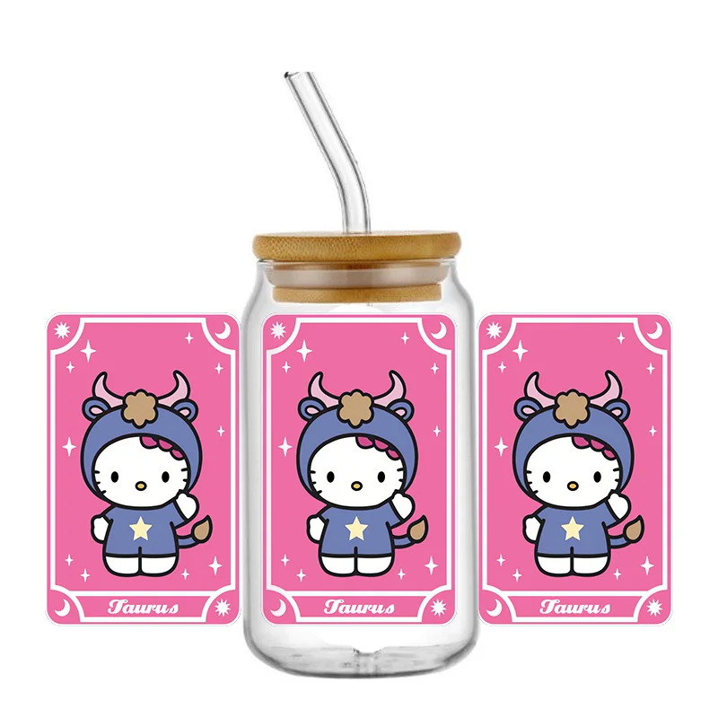 

Miniso Zodiac Kitty UV DTF Transfer Sticker Cartoon Tarot card Pattern Waterproof Decals For 16oz Glass Cup Wrap Stickers