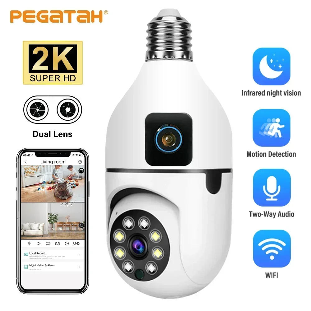 4MP Dual Lens WIFI Bulb Camera CCTV IP Wireless PTZ Cameras Color Night Vision Two-Way Audio Indoor Video Surveillance Cam
