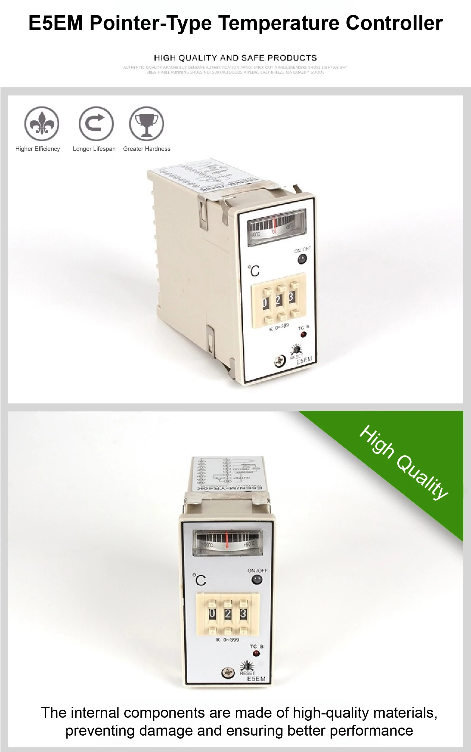 Pointer Temperature Controller E5EM-YR40K K-Type Thermocouple 0‑399°C Analog Rot