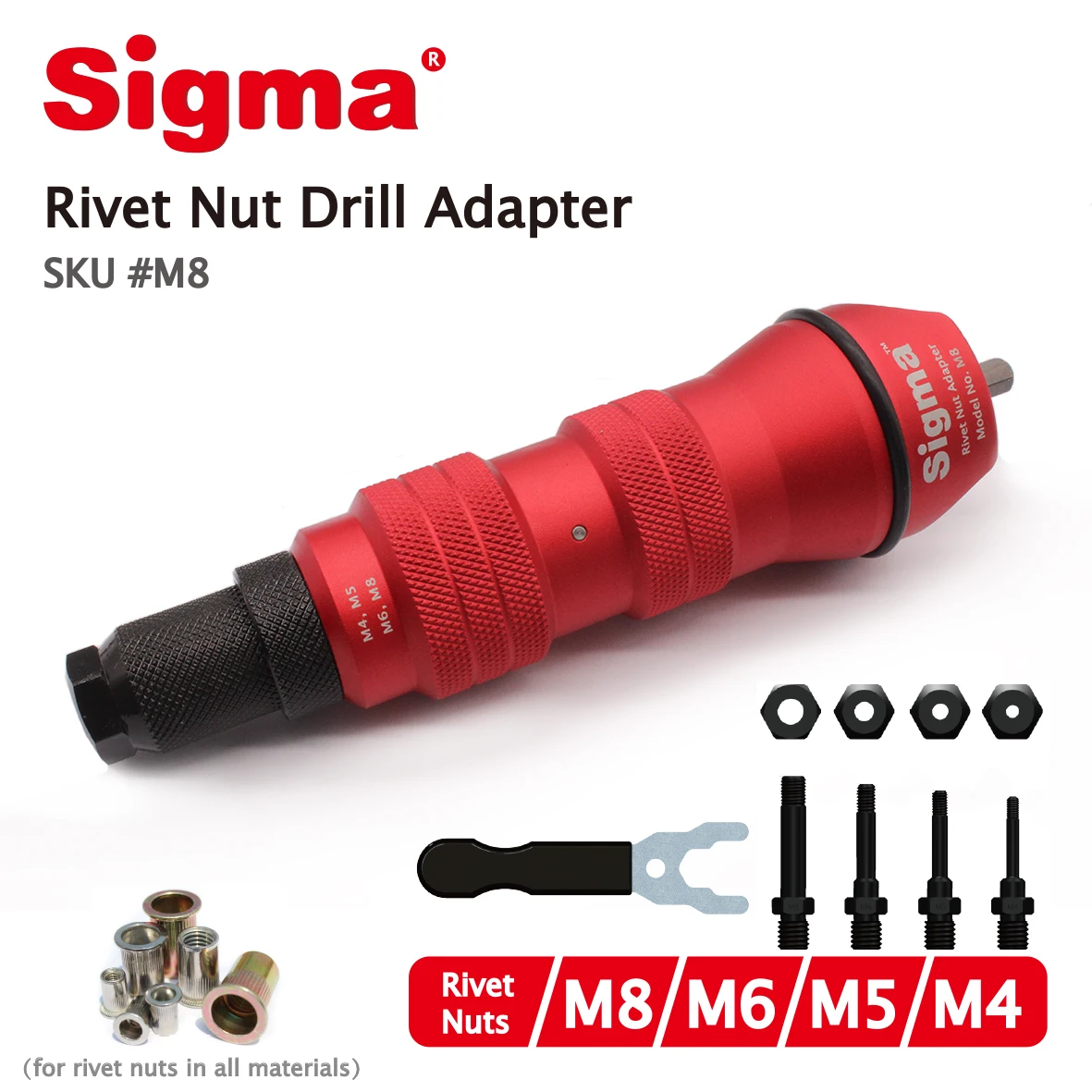 Sigma #M8 Threaded Rivet Nut Drill Adapter Cordless or Electric power ...