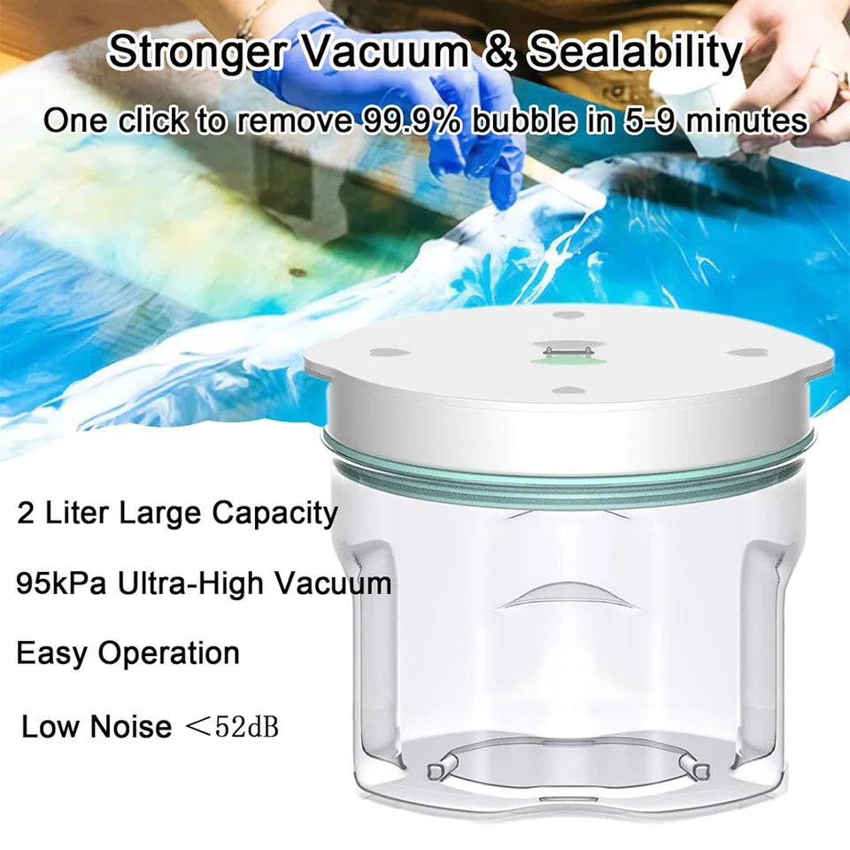Upgraded Resin Bubble Remover Vacuum Chamber — 2L Capacity, 95 KPa, Timer, Low Noise