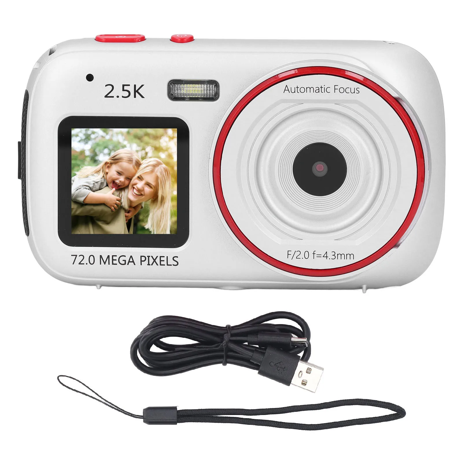 Digital Camera with Anti-Shake, Light Sensitivity, and Autofocus - 72MP, 2.5K Resolution, 16X Zoom, 750mAh Battery