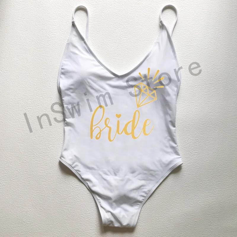 One piece swimsuit Sexy Padded One Piece Swimsuit Bride Squad Swimwear Women Bodysuit Bachelor Party BathingSuit monokini