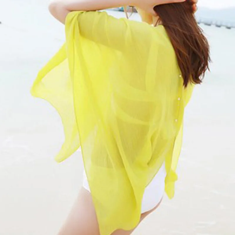 Swimsuit Cover Up Swimsuit Coverup Fishnet Cover Up Chiffon Cardigan Top Sunscreen Shawl Silk Scarf Shawl Beach Chiffon Scarf Women Summer Scarves Beach Saida De Praia Swimsuit Women Bikini Cover Up Floral Printing Pareo Sarong Dress