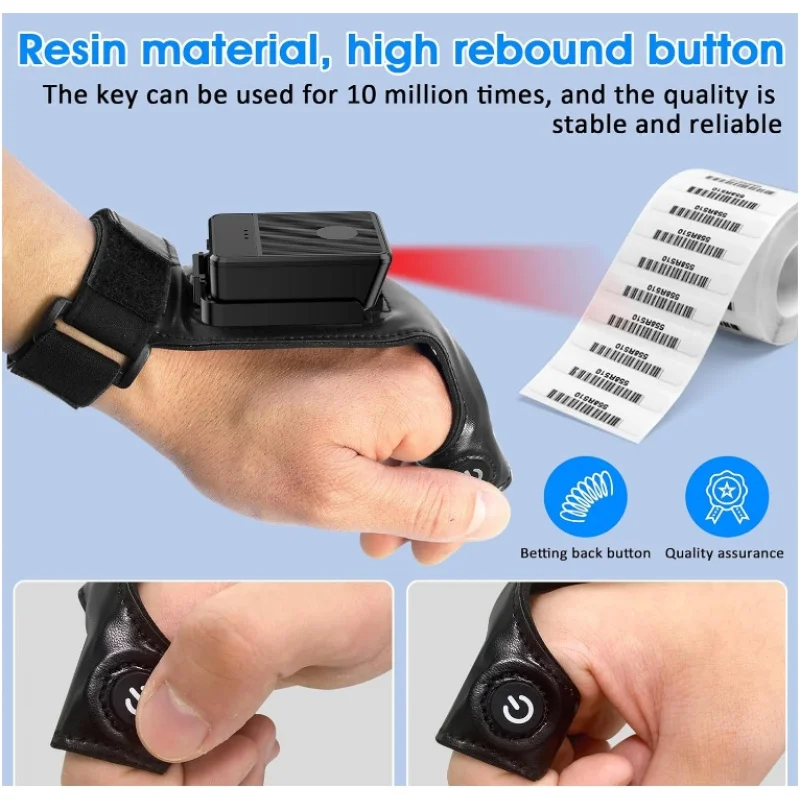 Portable Scanner Finger Trigger Wireless Wearable Barcode Reader 2D BT 2.4G Black A4 Stock 32 Bit