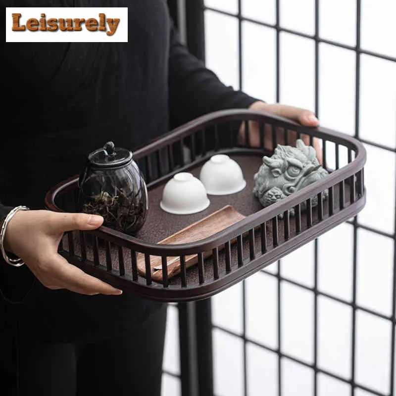 Walnut Color Bamboo Wood Storage Basket Rectangular Fruit Tray Household Tea Set Placement Basket  Tea Tray Room Dim Sum Plate