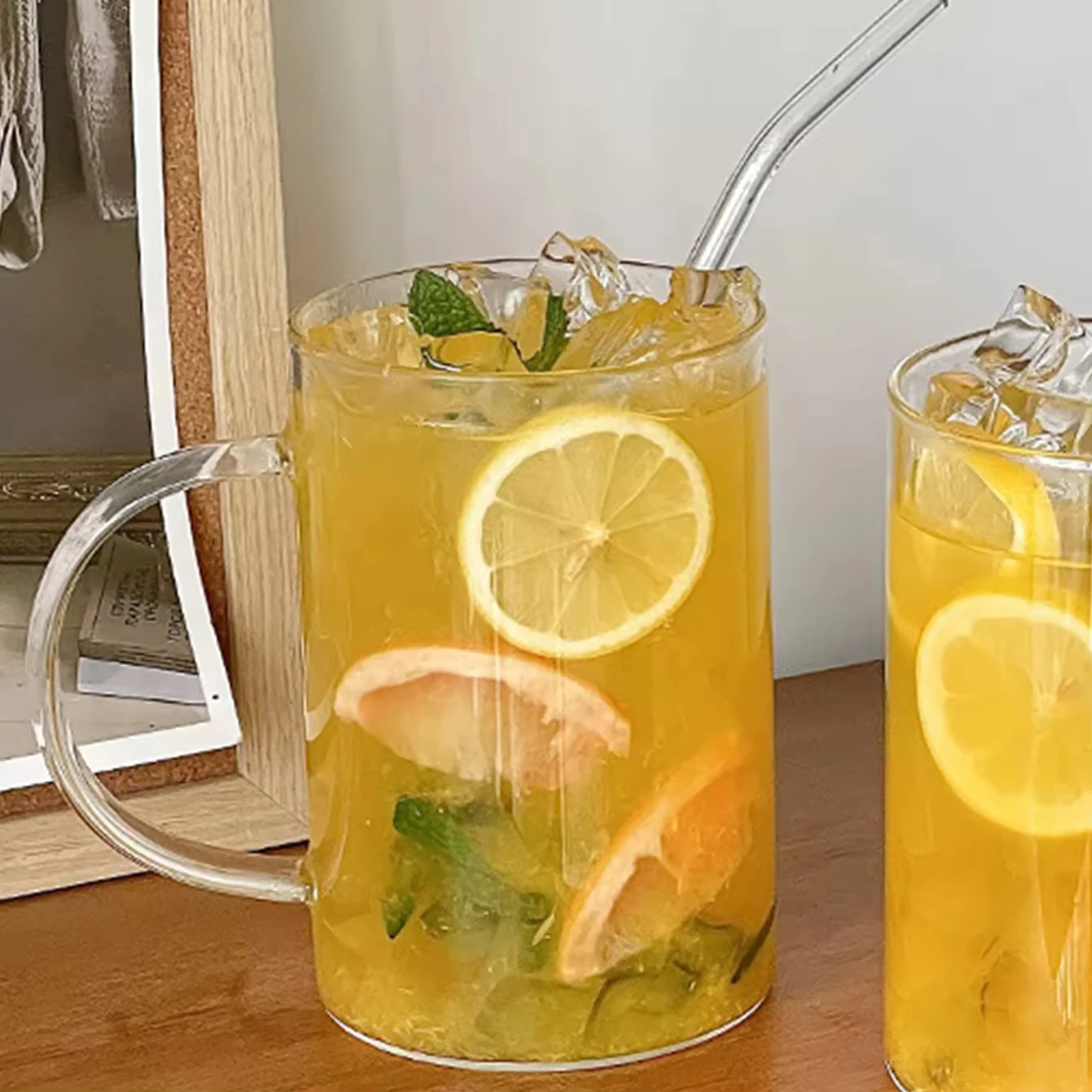 1000ml Glass Mug with Handle/Lid/Straw Transparent Drinking Glasses for Iced Coffee Tea Hot Cold Drinks Korean Style Drinkware - 2