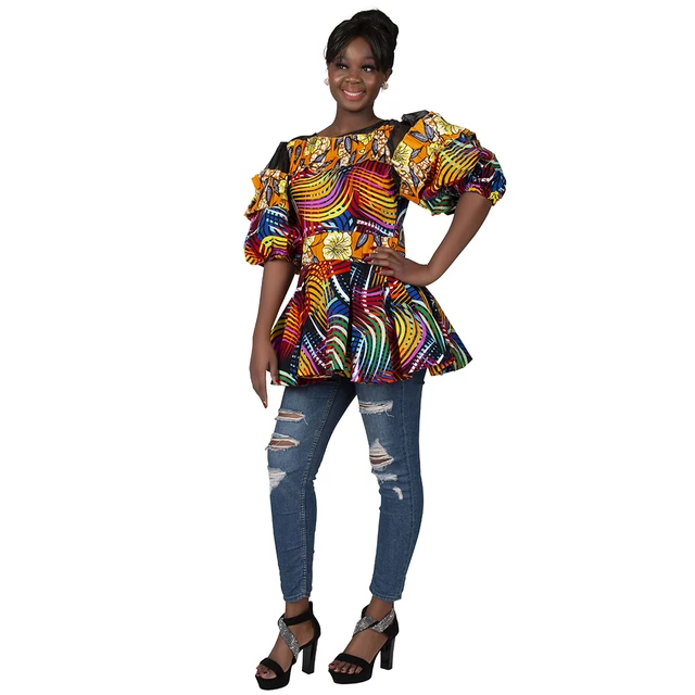 African Print Clothing for Women Fashion Puff Sleeve Tops Blouses