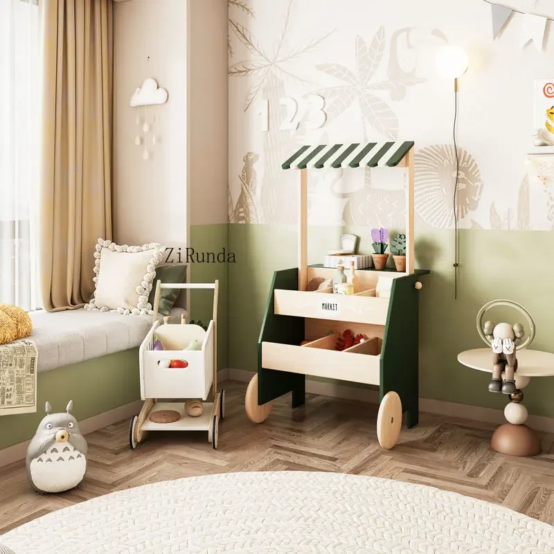 Bookshelf Playing House All Solid Wood Children's Picture Book Shelf Toy Bookshelf Painting commissary Display Shelf