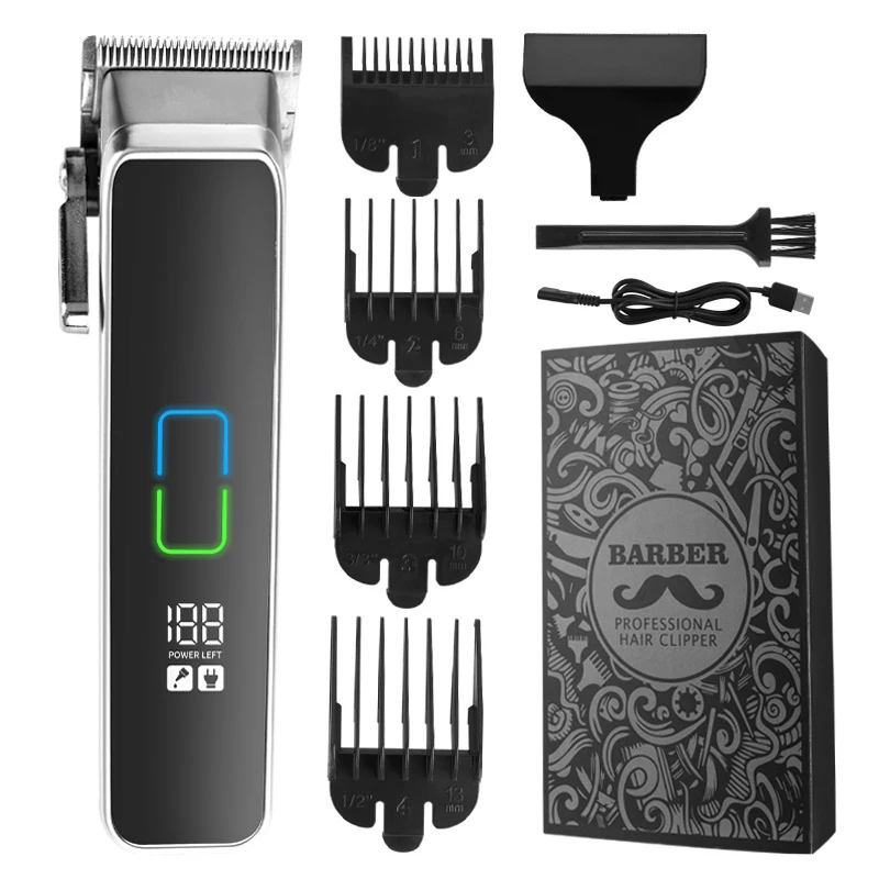 WAIKIL professional men's electric hair clipper LCD digital display trimmer USB rechargeable adjustable electric push shear 6