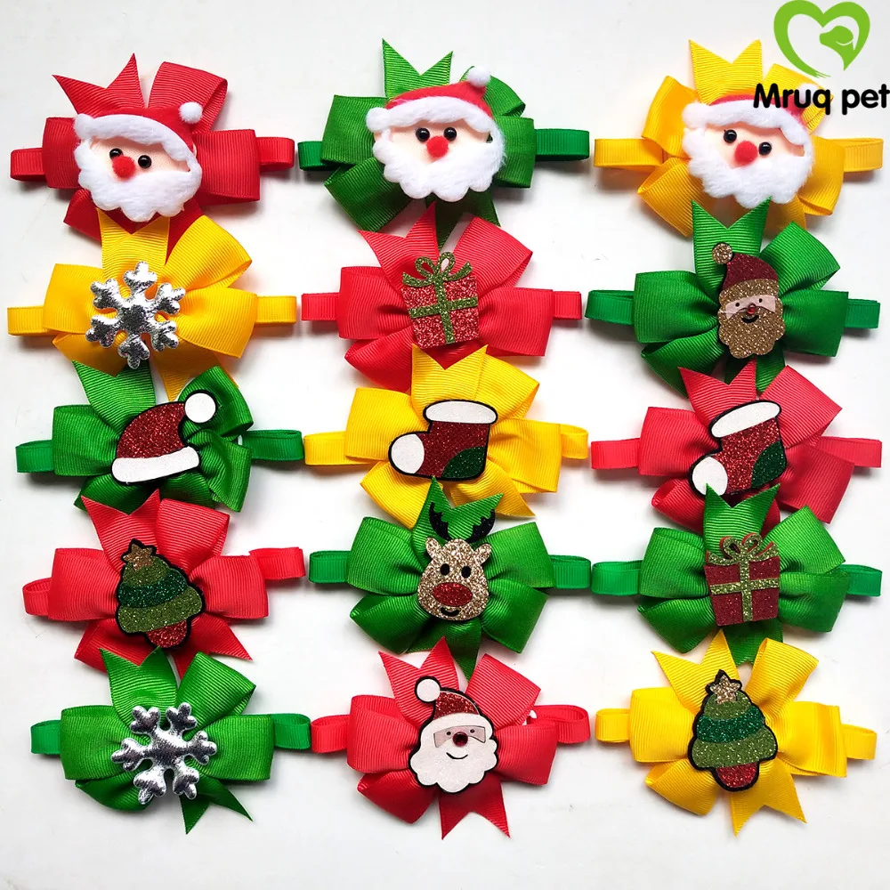 10PCS Cute Christmas Pet Puppy Dog Cat Bow Ties Adjustable Dog Bowties