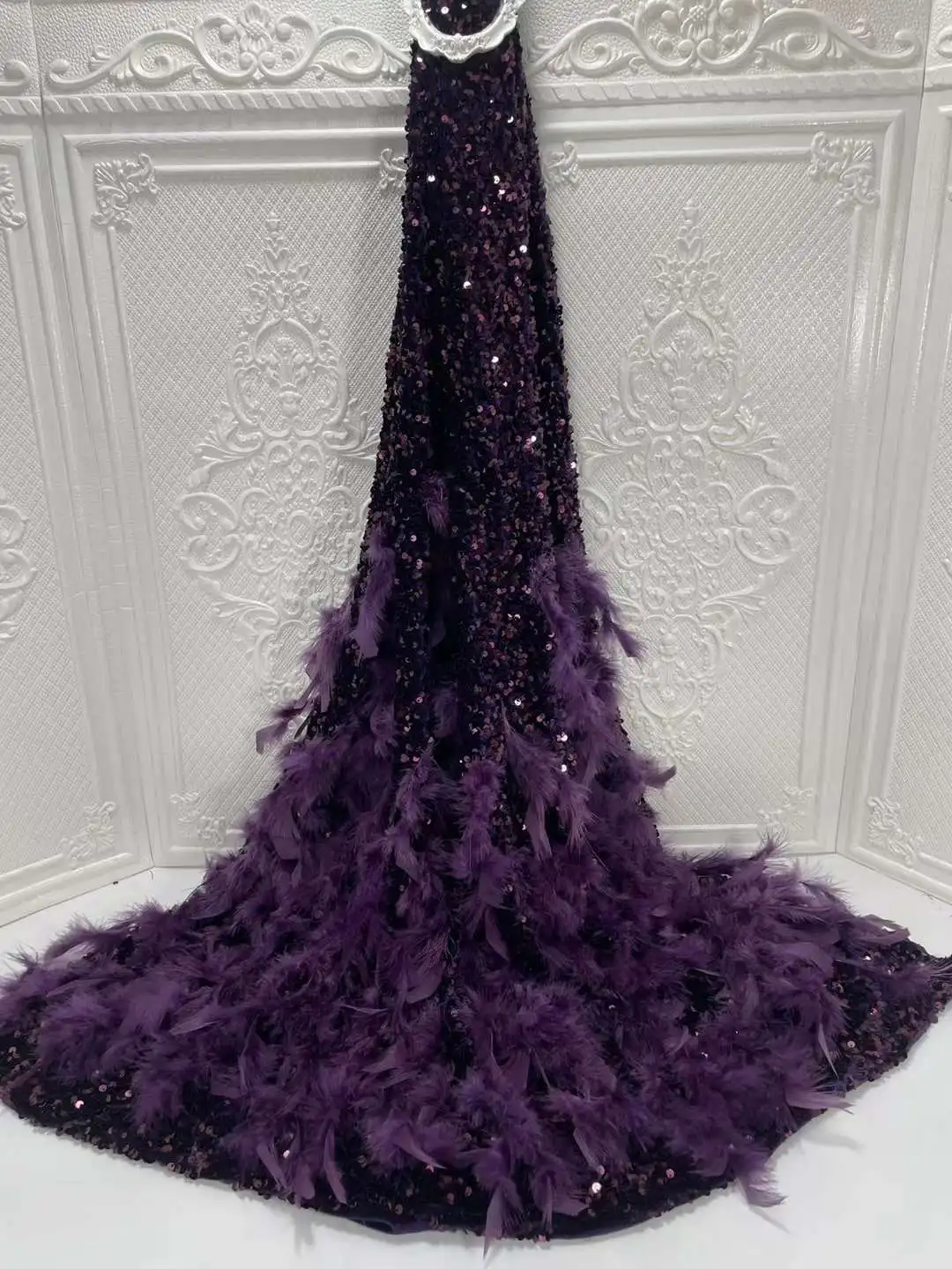 African Velvet Lace Fabric 2023 High Quality Luxury Sequins Lace Material 3D Feather Embroidery Nigerian Fabrics For Wedding