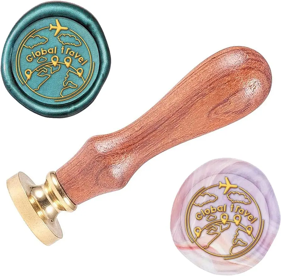 

1PC Plane Global Travel Stamp Wax Seal Stamp 25mm Vintage Wax Stamp with Replacement Brass Head Wood Handle Sealing Wax