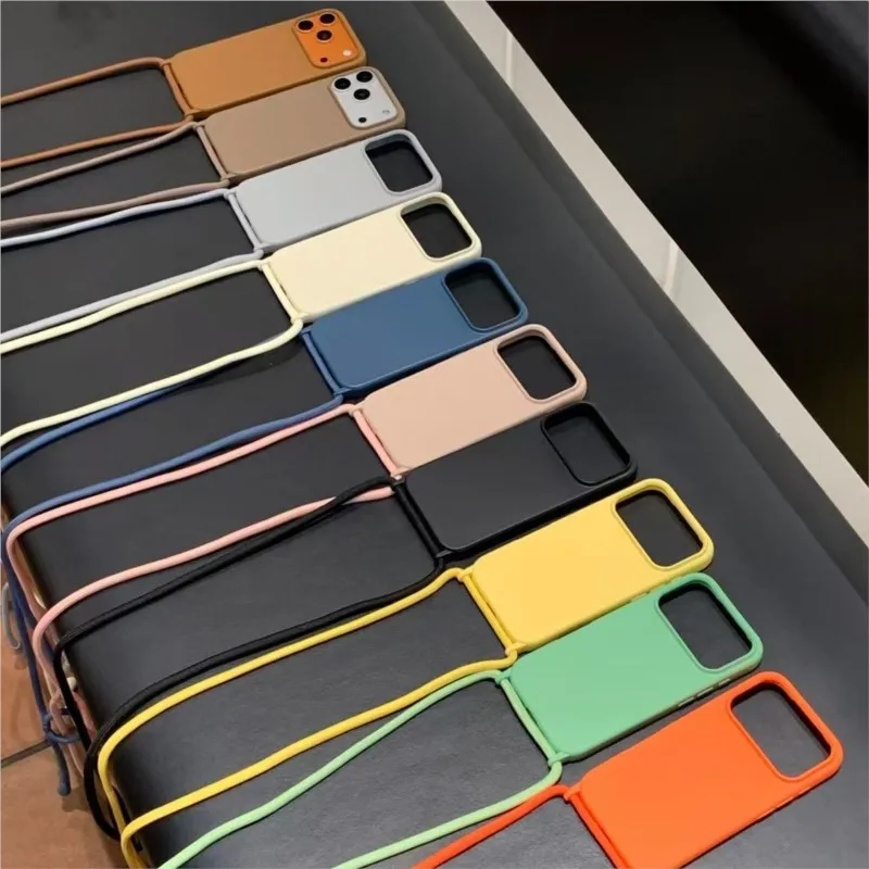 Crossbody Liquid Silicone Shockproof Phone Case with Soft Matte Cover and Lanyard Strap