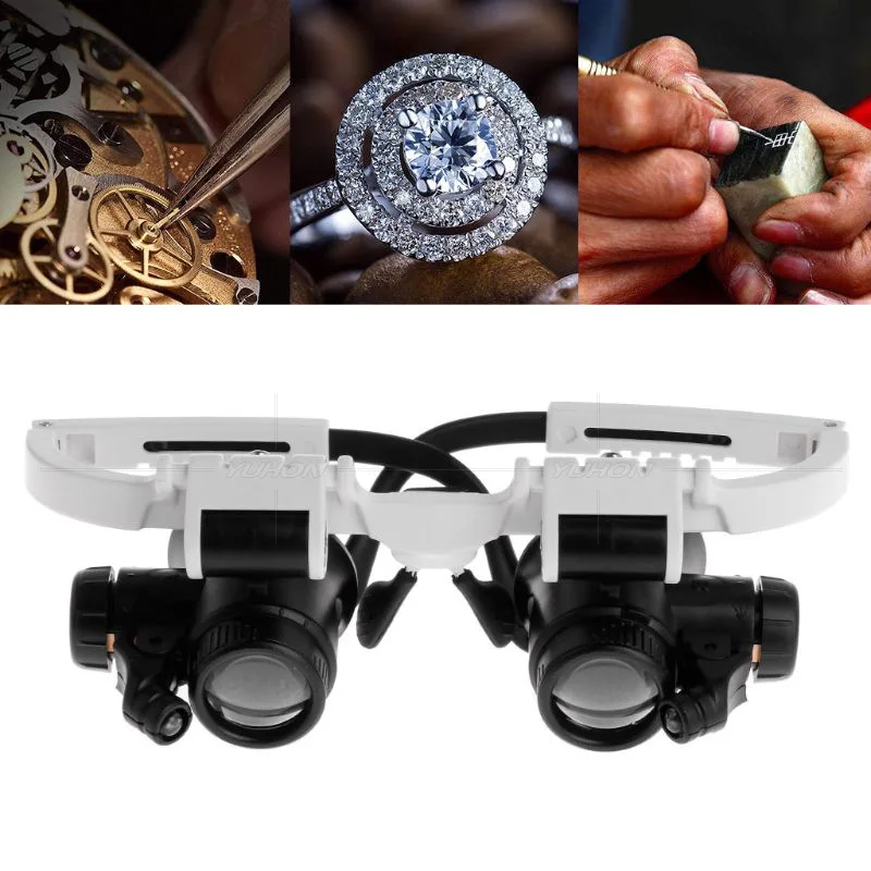 Acrylic Lens Magnifying Lens Wearing Glasses 8 Times 23 Times High Magnification With Led Light magnifying glass head wearing magnifier