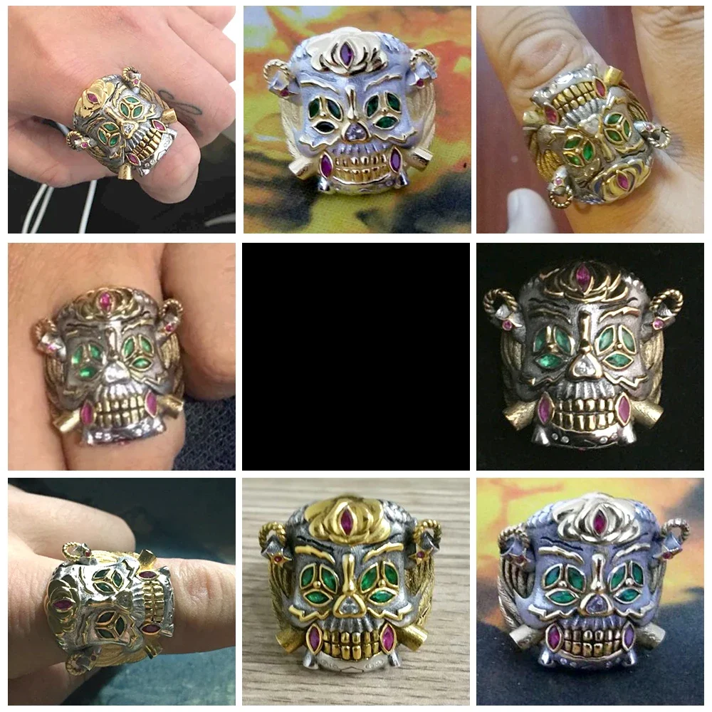 Customized 925 Sterling Silver Skull Lucky Ring Pendant Plated Gold Custom Letters Jewelry Accessories 5