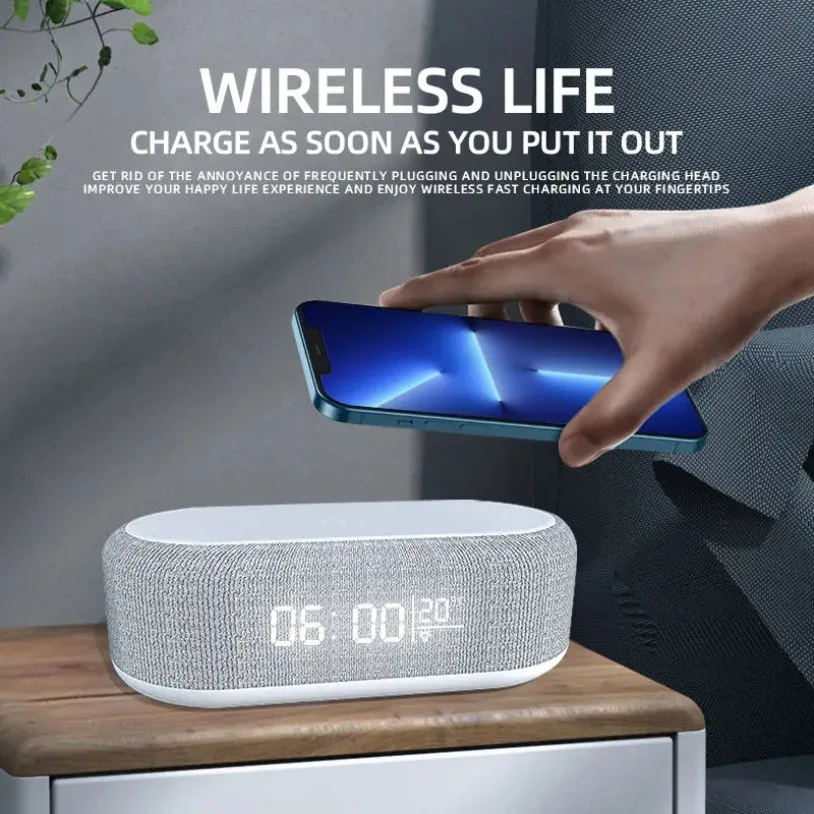 15W Wireless Charger Alarm Clock Time LED Light Thermometer Earphone Phone Charger Fast Charging Dock Station for iPhone Samsung