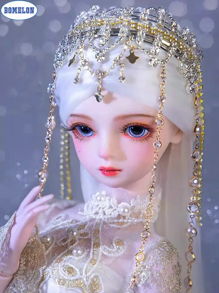 2023 New 1/3 Bjd Doll 60cm High End Gold Thread Embroidery White Wedding Dress Bride Doll with Makeup Full Set Gift for Girls