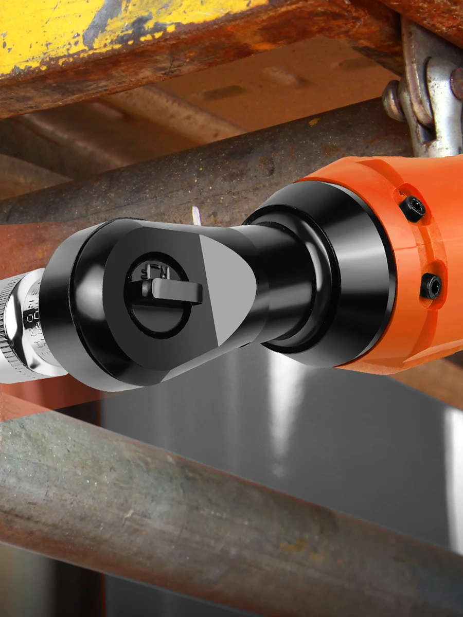 Elektrische kabellose rechte Ratsche 3/8'' 90 ° Winkelschlüssel 200 Nm Drehmomentschlag mit LED-Arbeitslicht + 7-teiligem Steckdosen-Werkzeugsatz, 2 x Batterie – Detail 8