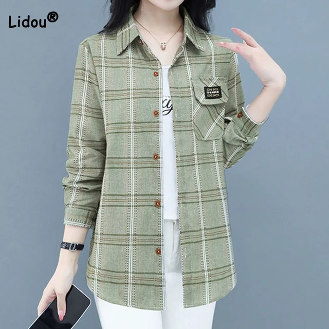Fashion Vintage Plaid Printed Shirt Women's Clothing Spring Summer Casual  Commute Long Sleeve Single-breasted Blouse Female - AliExpress