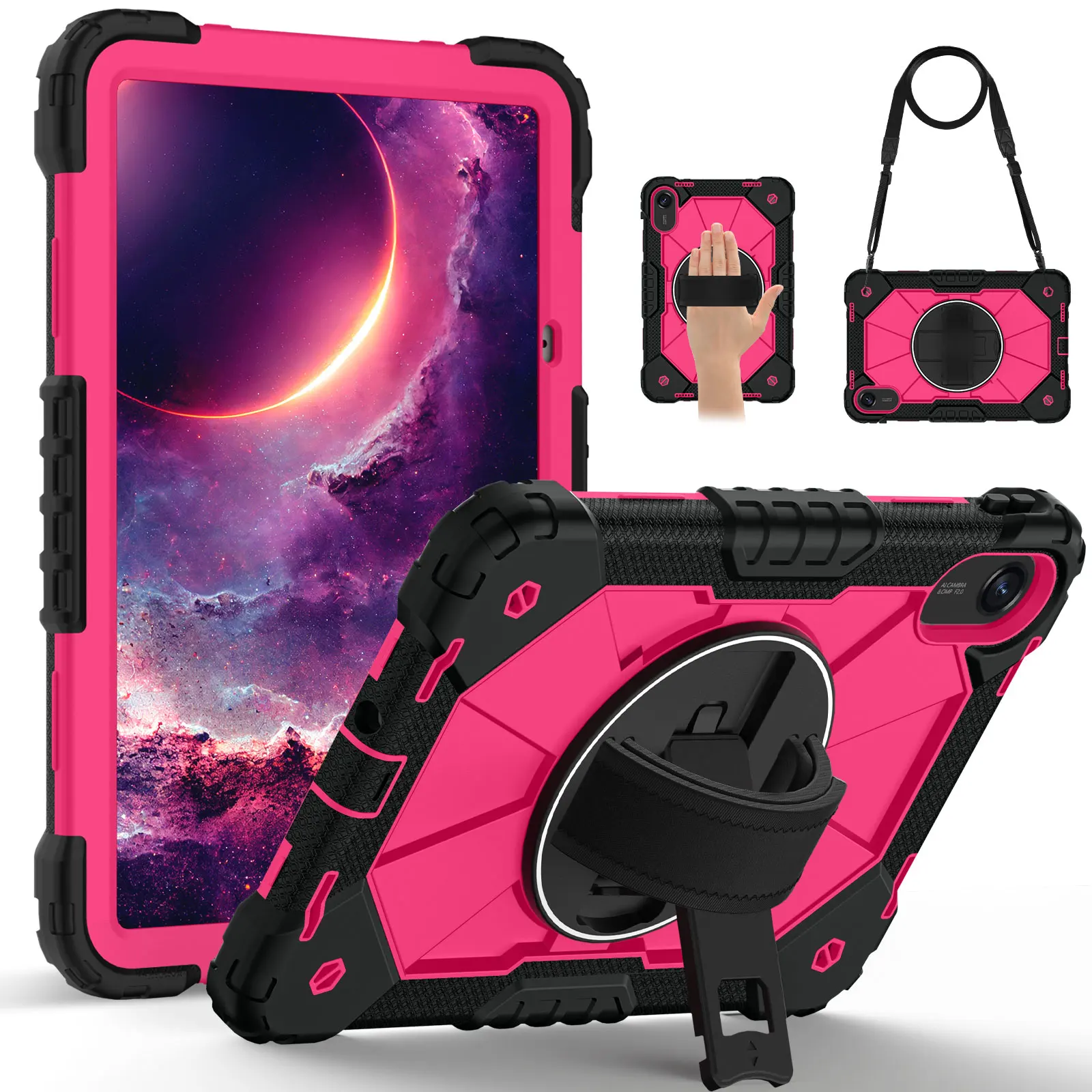 Heavy Duty Shockproof Tablet Cover with 360° Rotating Kickstand and Belt