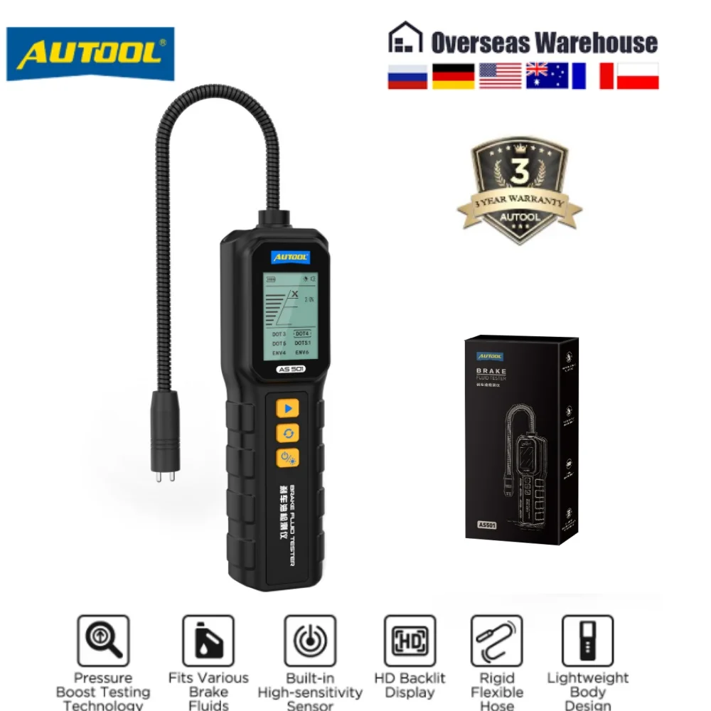 جهاز اختبار سائل الفرامل AUTOOL AS501، بشاشة 1.8 ب...