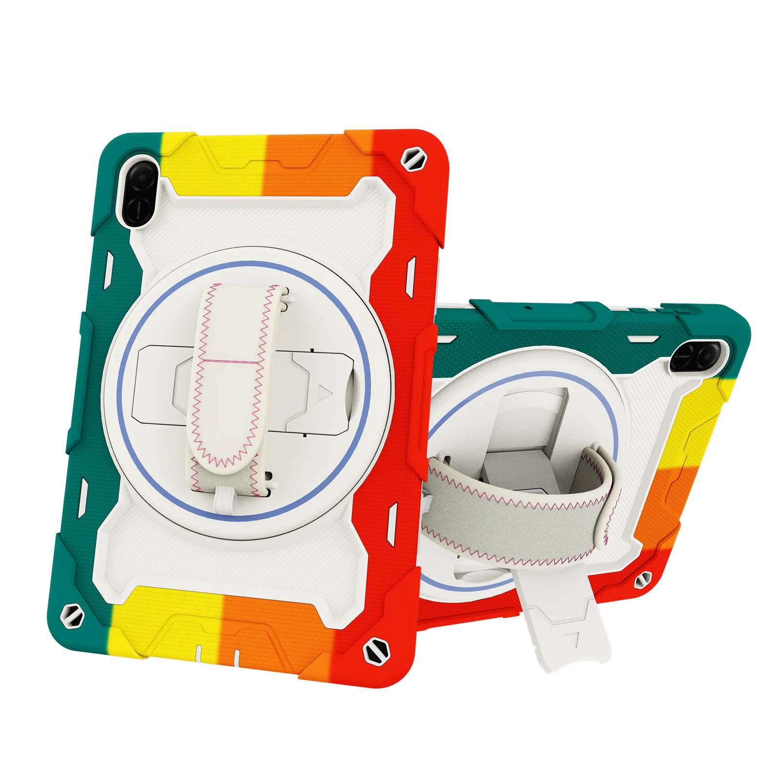 Durable Armor Stand Tablet Case with 360° Rotatable Hand Strap and Multi-Layer Shockproof Protection