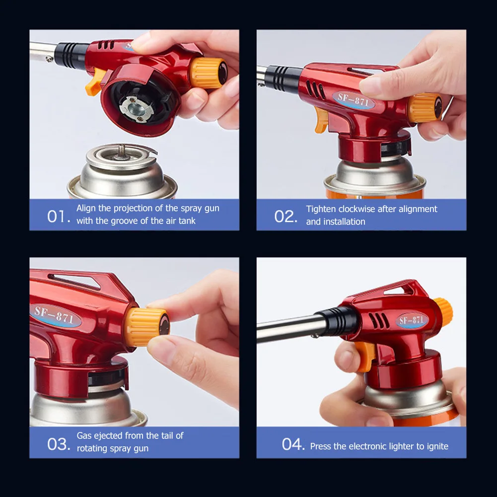 Gas Torch Welding Torch Gas Burner Butane Torch 1300 Degree Metal Flame Gun Butane Burner BBQ Kitchen Cooking Torch Flamethrower High Temperature Welding Gas Torch Lighter