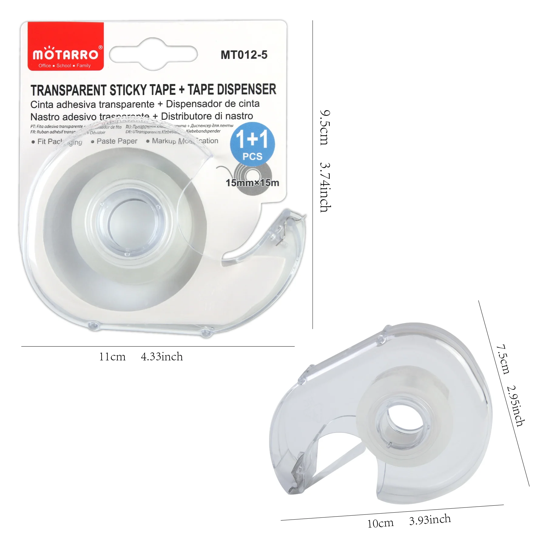 MOTARRO Portable Transparent Tape Cutter 15MM*15M Hand Tape Holder Storage Cutting Seat Cute Dispenser Holder