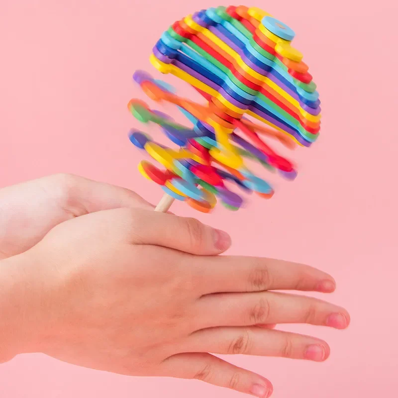 Wooden Spiral Lollipop Toys Rotating Magic Wand Spin Magic Wand Stress Relief Fidgets Toy For Adults Kids Antistress Gift
