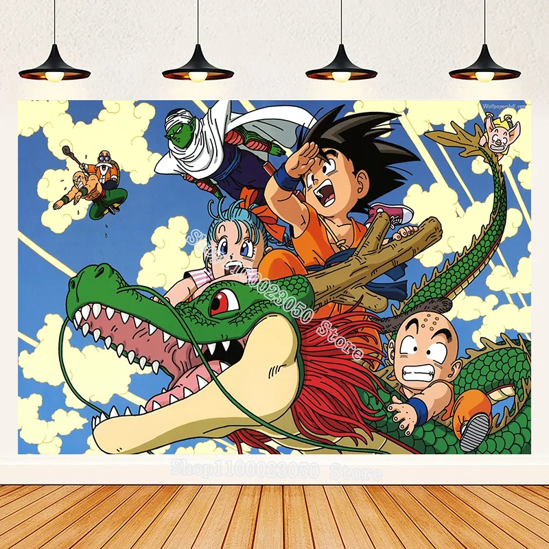 Dragon Ball Happy Birthday Backdrop Cartoon Anime Son Goku Wall Decoration Photography Background Party Supplies Christmas Gifts