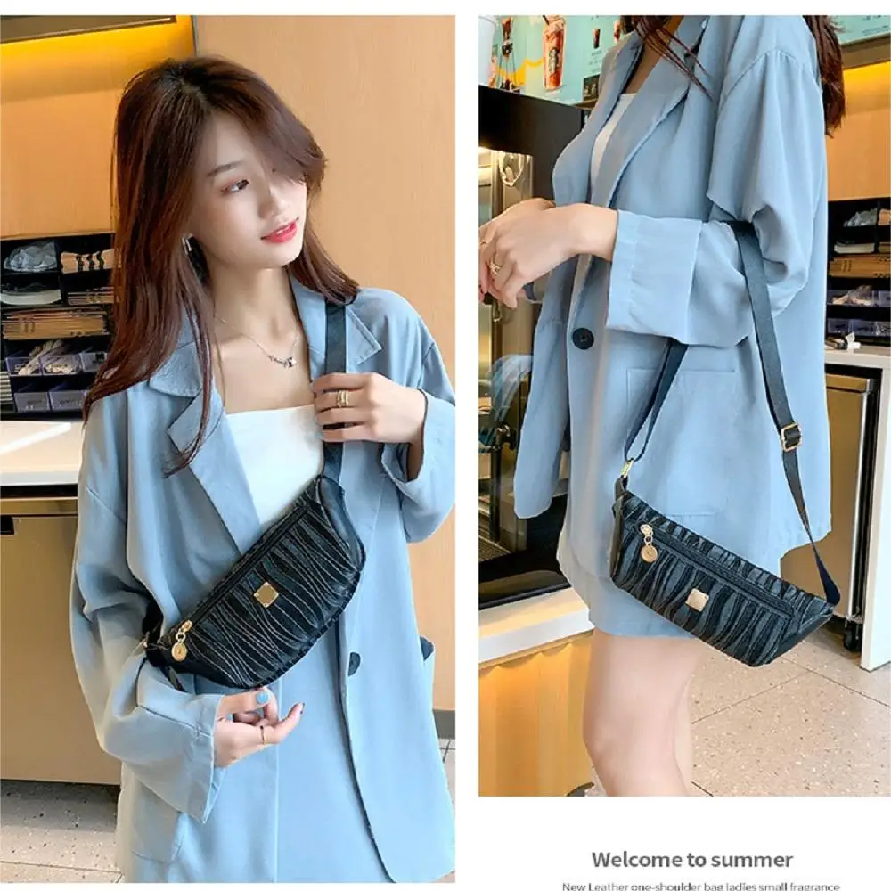 Women Chest Crossbody Bag Fashion PU Leather Stripe Ladies Fanny Waist Pack Portable Casual Travel Female Handbag Shoulder Bag