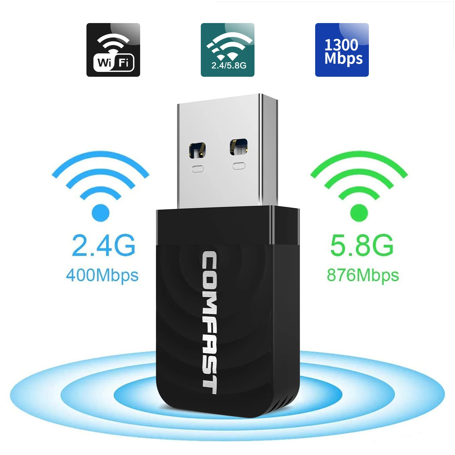 Cartão de Rede sem Fio Wifi Usb 3.0 Lan Ethernet Wi-fi Dongle Adaptador de Banda Dupla para Laptops e Desktops 5ghz 1300mbps