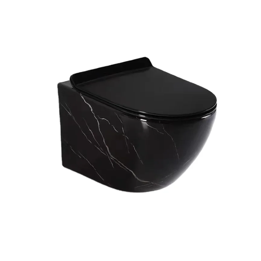 Luxury Bathroom Ceramic One Piece Washdown Flush Matte Black Wall Hung Toilet