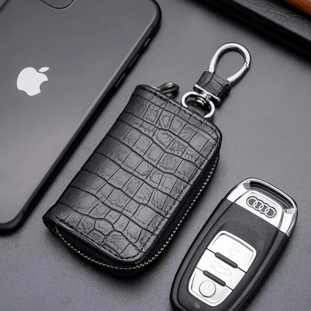 Unisex PU Leather Zipper Key Organizer Wallet with Large Capacity