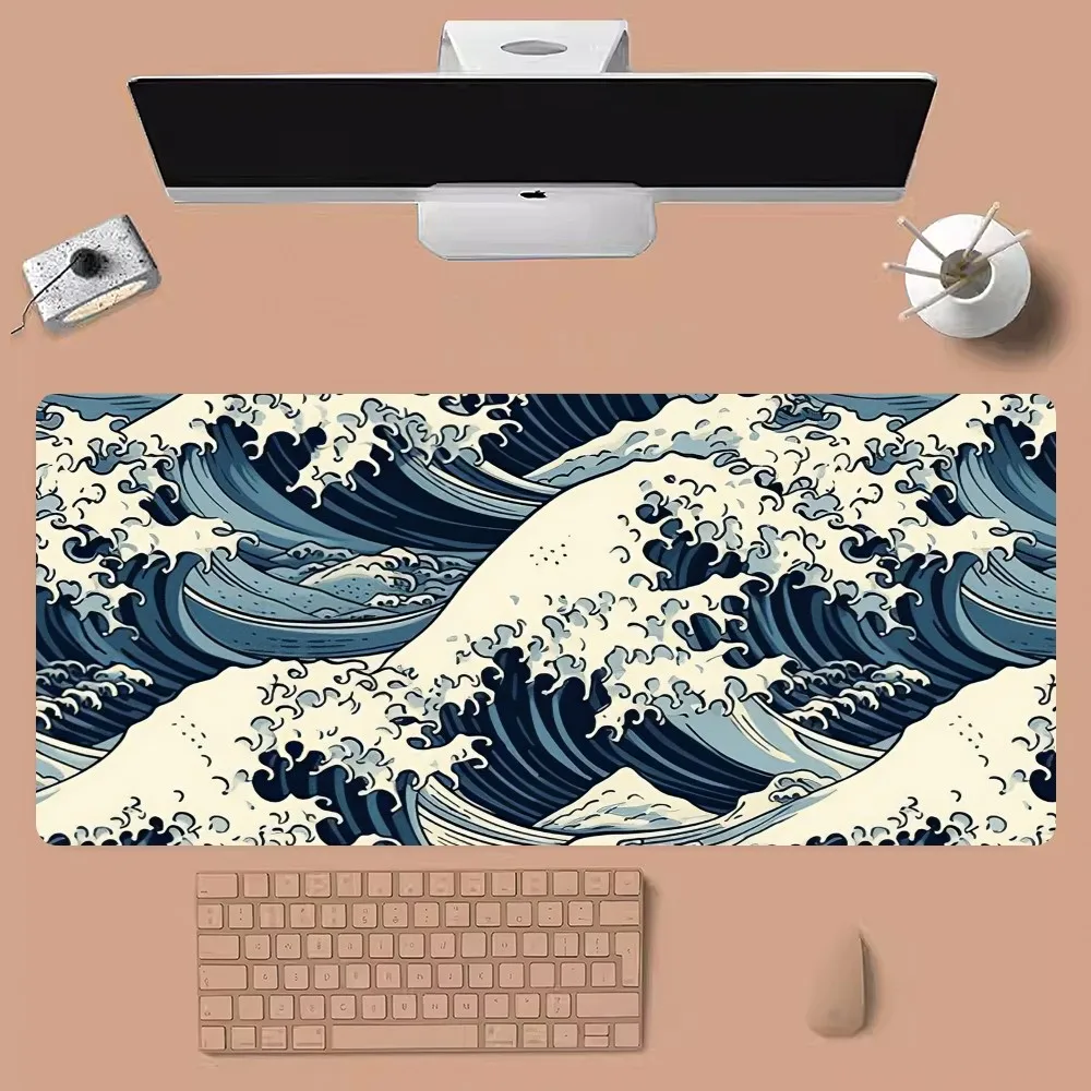 Alfombrilla de ratón con diseño de olas grandes de Japón, alfombrilla grande para ratón y teclado para ordenador de juegos