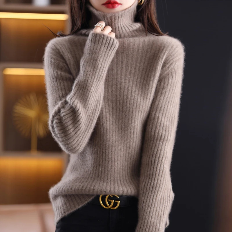 새로운 순수한 양털 스웨터, 터틀넥 패션, 두꺼운 보터밍 셔츠, 루즈한 올 매치 얇은 니트 스웨터, 가을과 겨울