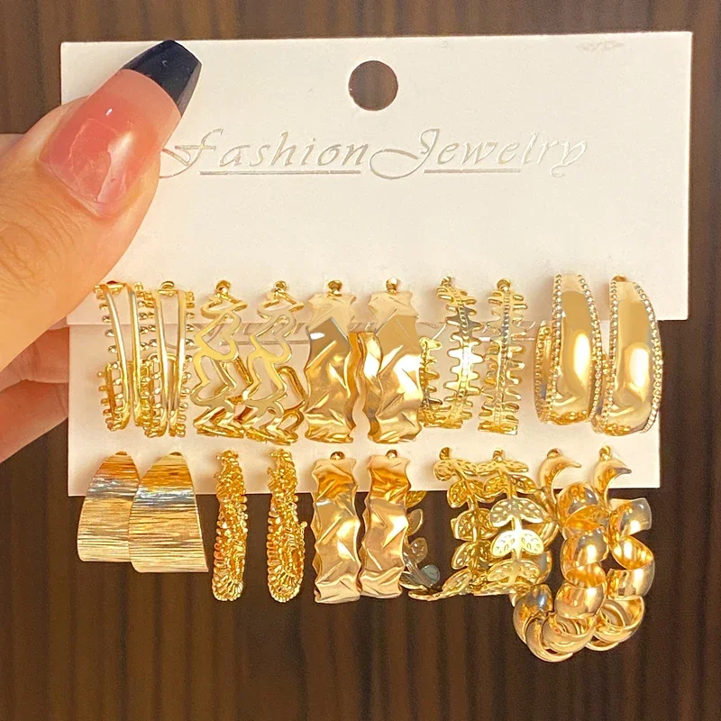 

New Gold Color Vintage Circle Hoop Earrings for Women Girls Simple Fashion Geometric Drop Earring Set New Trendy Jewelry Party