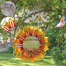 Bird Feeder Metal Hanging Sunflower-Shaped Wild Bird Feeder with Mesh Design for Backyard Garden Yard Outdoor Decoration
