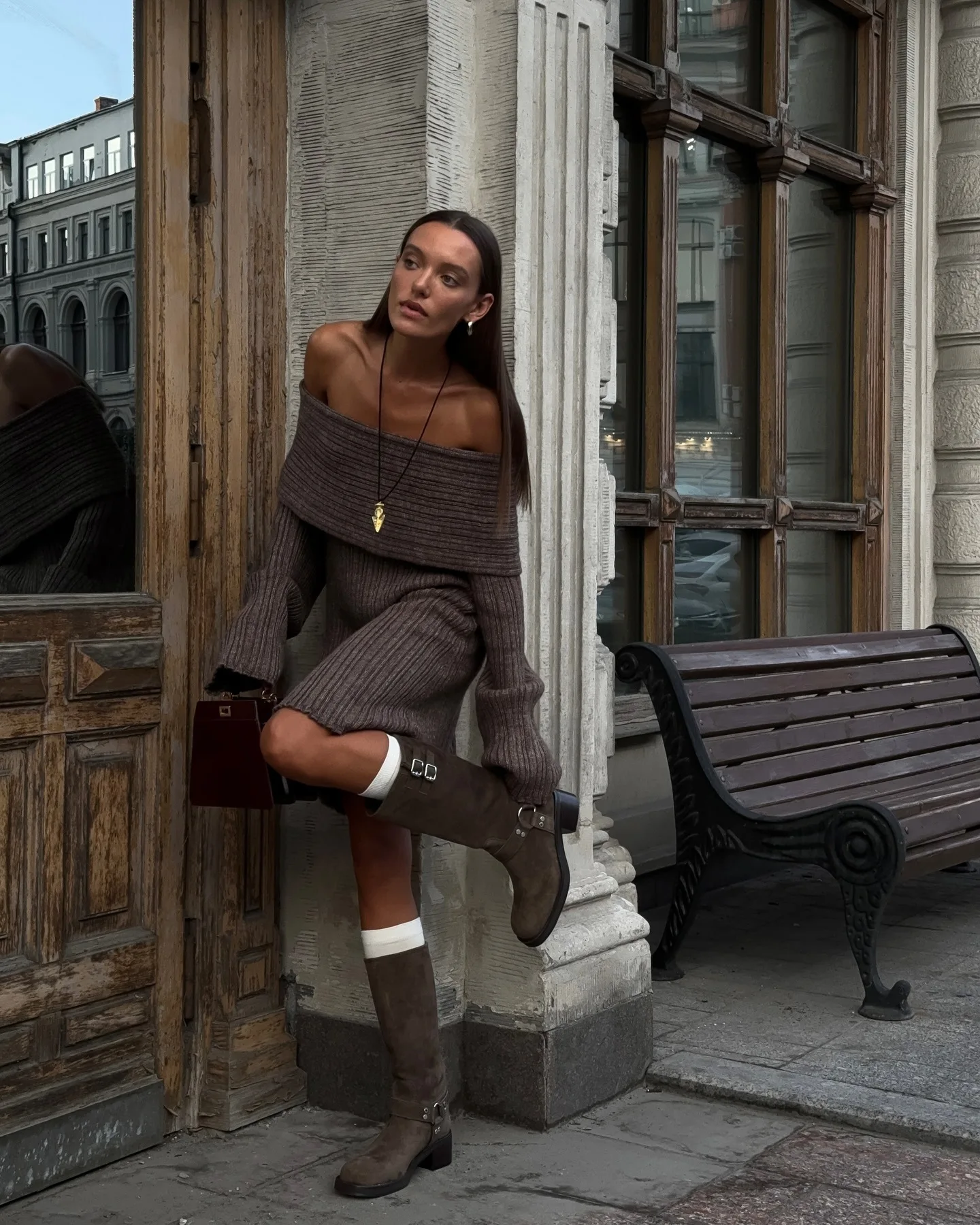 Elegant One-Shoulder Knitted Dress For Women Loose Sexy Rib knit Sweater Autumn Winter Midi Dresses Female Long Sleeve