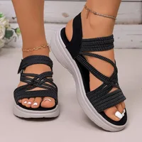 Sandales pour femmes, chaussures à semelles épaisses antidérapantes, sandales d'été décontractées pour l'extérieur, chaussures de sport élastiques à bout ouvert 3