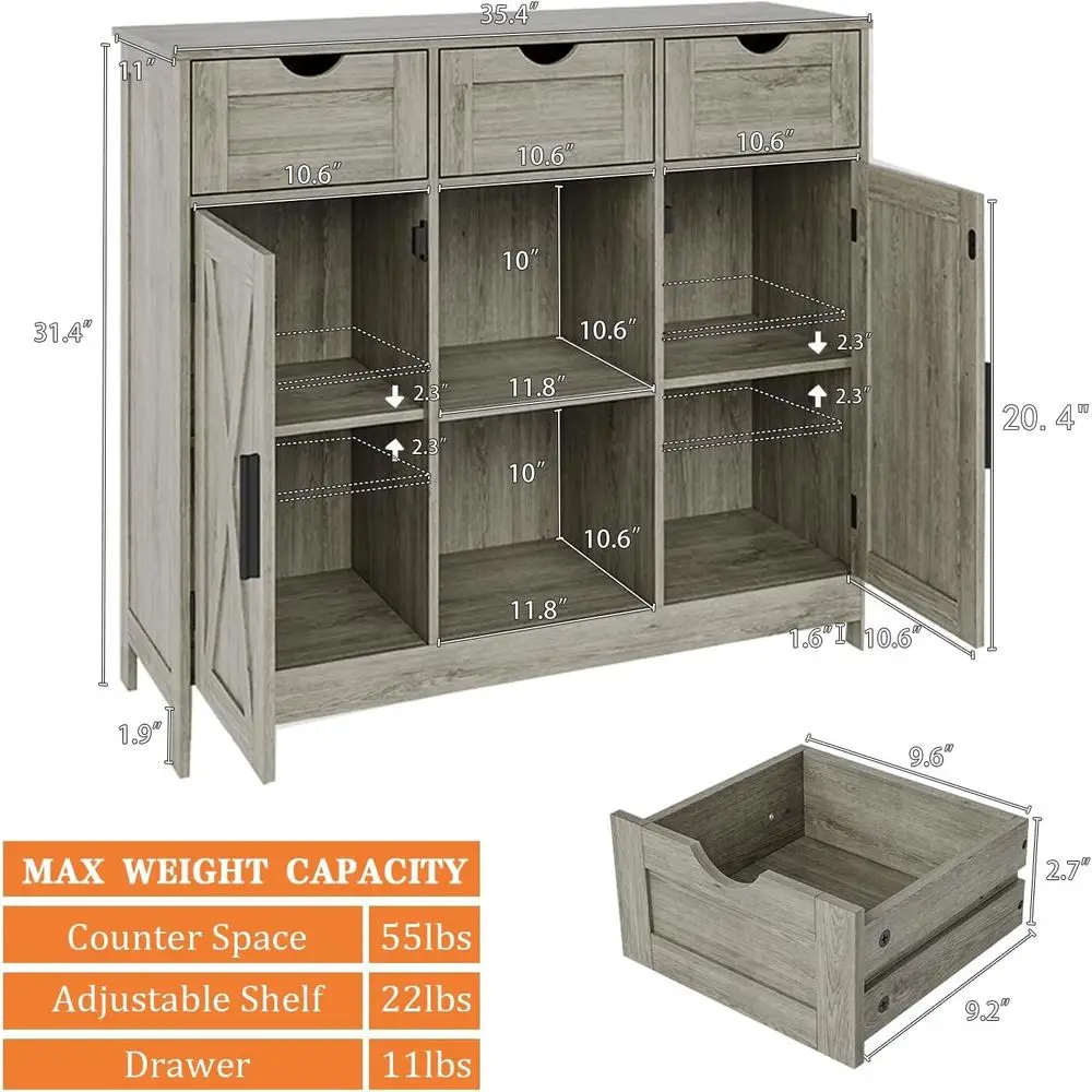 Gray Storage Cabinet with Adjustable Shelves, Drawers, and Doors for Multi-Room Use image 2