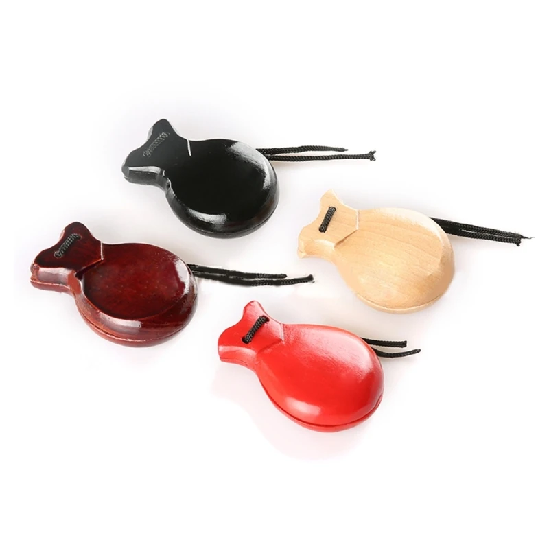 2Pcs Traditional Castanet Wood Spanish Castanets Flamenco Dance Castanets String Hand Clapper Orff Music Instrument