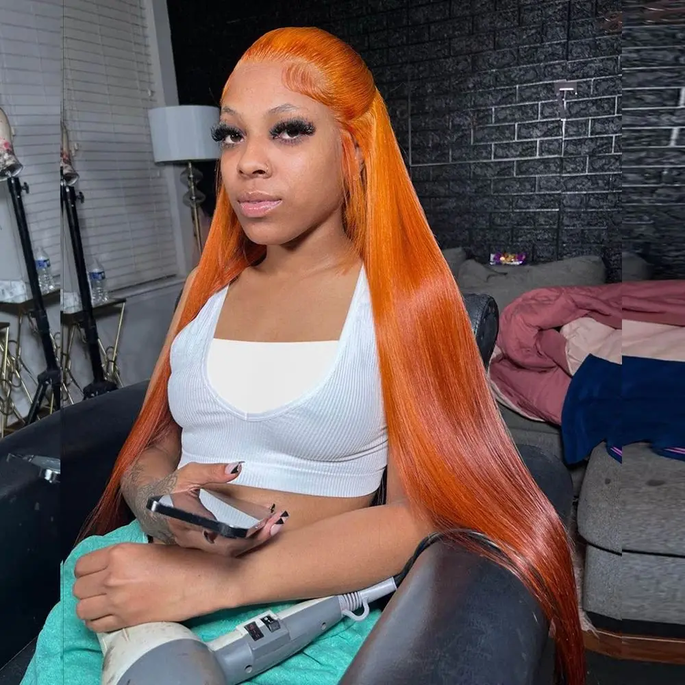 

Ginger Orange Bone Straight 13x6 Transparent Lace Frontal Wig Human Hair Wigs 13x4 Brazilian Preplucked 4x4 5x5 Lace Closure Wig