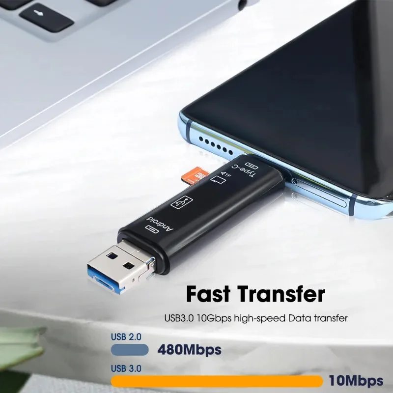 Card Reader 5 in 1 Type-C/Micro/TF/USB 2.0 OTG Adapter SD Card Reader Compatible for Laptop Android IOS Computer Memory Card Reader Adapter card reader otg adapter sd card reader