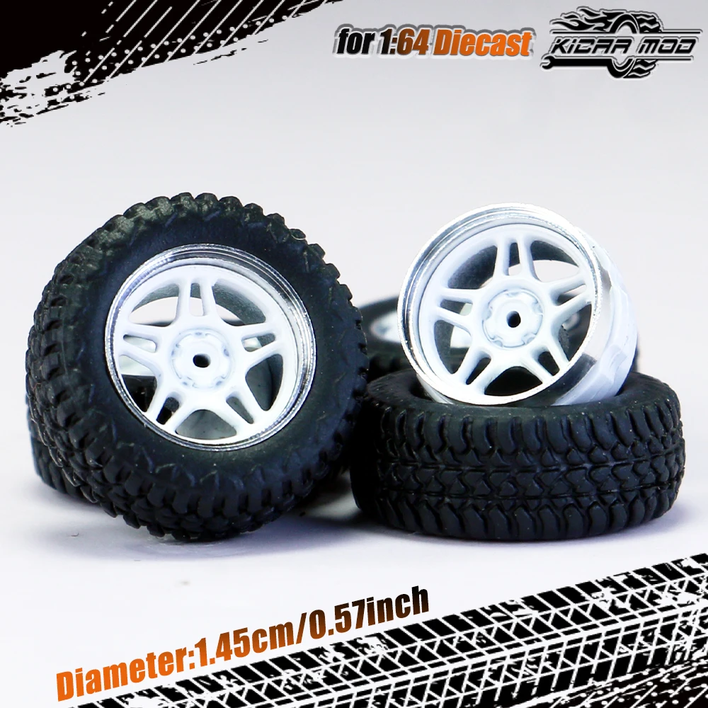 Kicarmod 1/64 Modellauto Allterrain-Räder mit Gummireifen Nietenachse Metallfelgen Durchmesser 14,5mm Umbauteile für Geländefahrzeuge – Detail 9