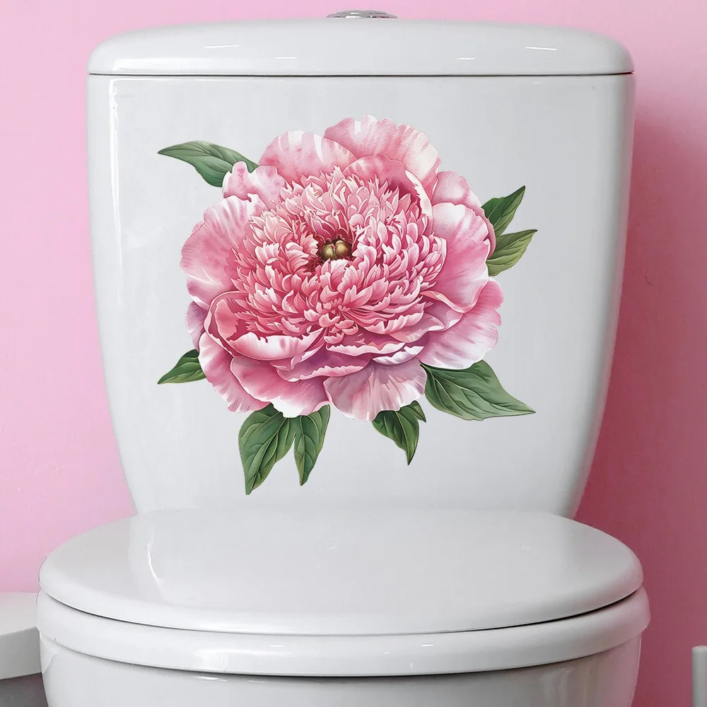 Pink flower toilet stickers Bathroom bathroom home decor wall stickers