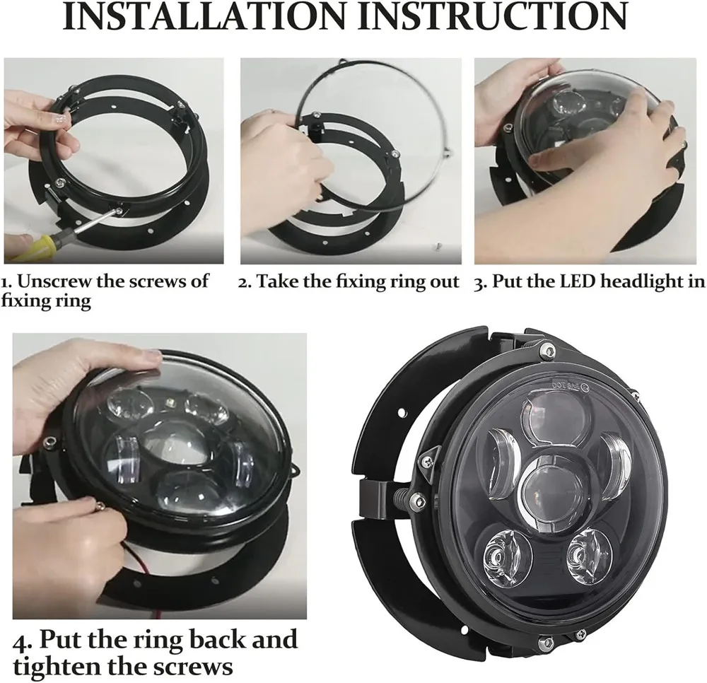 Universal Round 5 3/4" 5.75 Inch Motorcycle LED Headlight Mounting Bracket Black/Silver Motor Headlamp Mount Brackets Ring