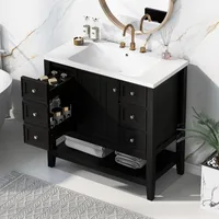 36" Bathroom Vanity with Sink Combo, Bathroom Sink Cabinet One Cabinet and Three Drawers, Solid Wood and MDF Board, Black 1