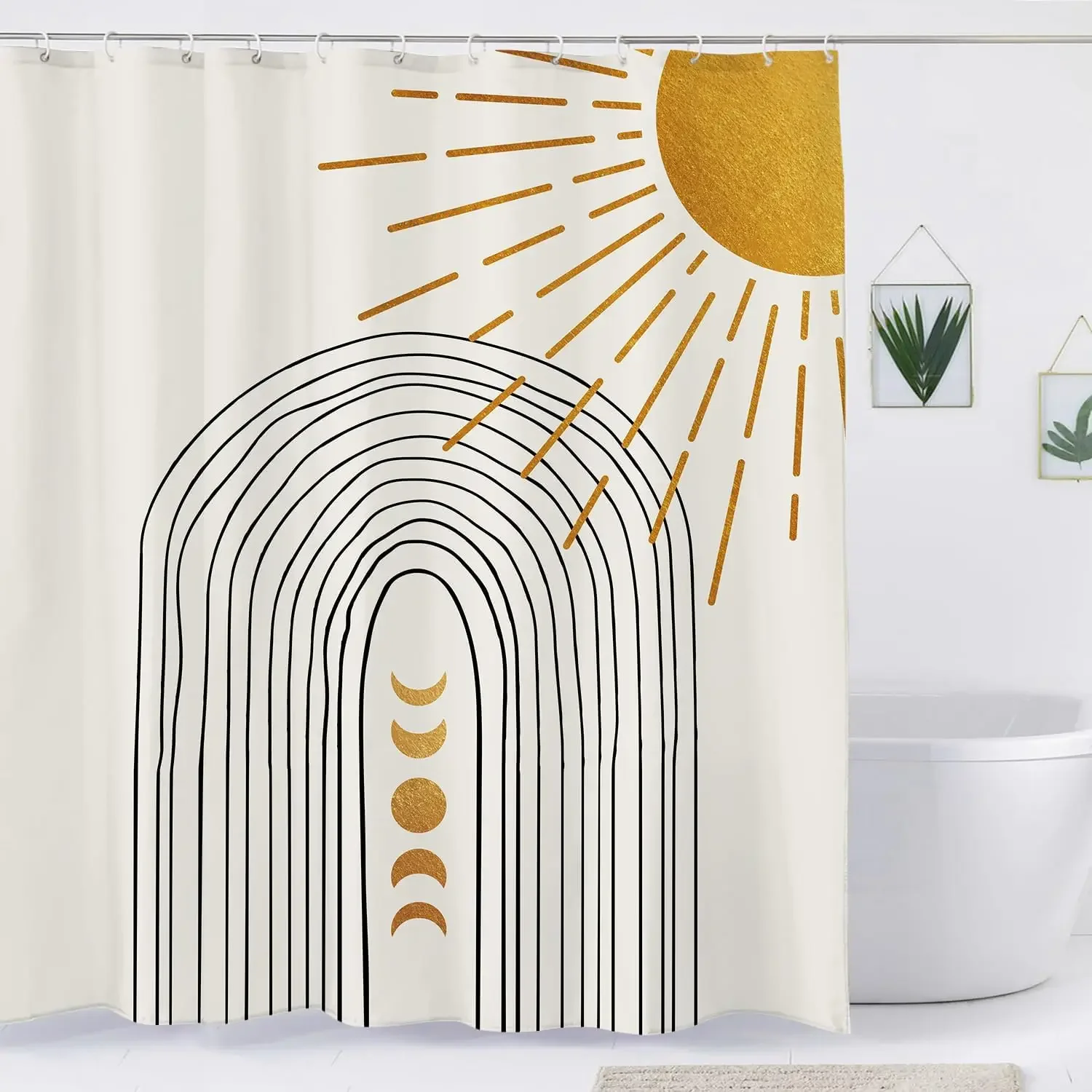 Abstract Bohemian Medieval arch Sun leaf Modern minimalist aesthetic line geometric decorative Shower Curtain